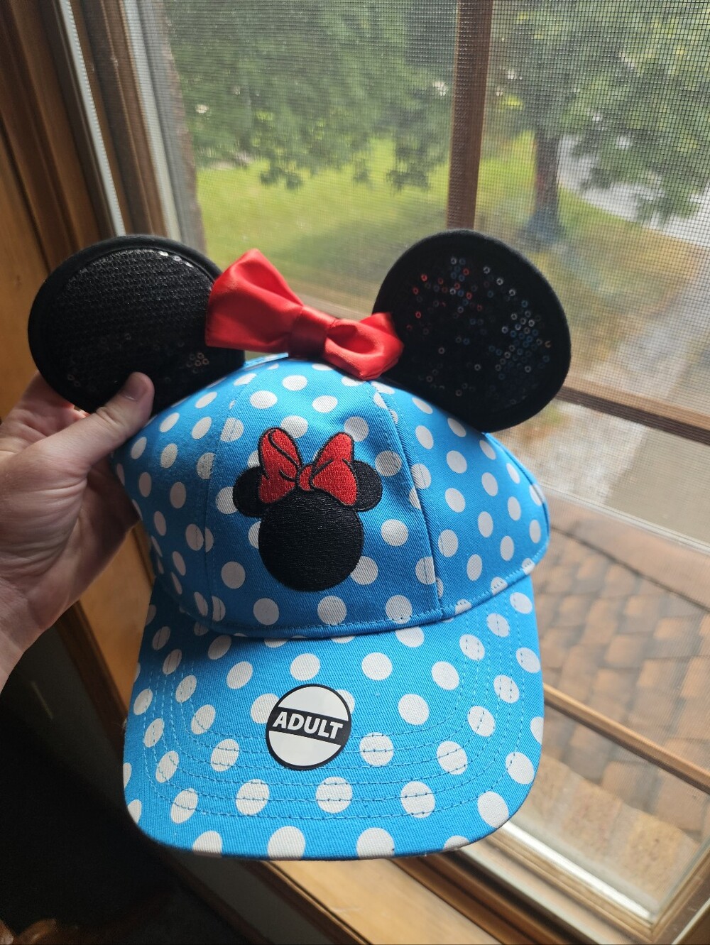 Minnie Mouse Polka Dot Blue Adult Hat with Ears and Bow